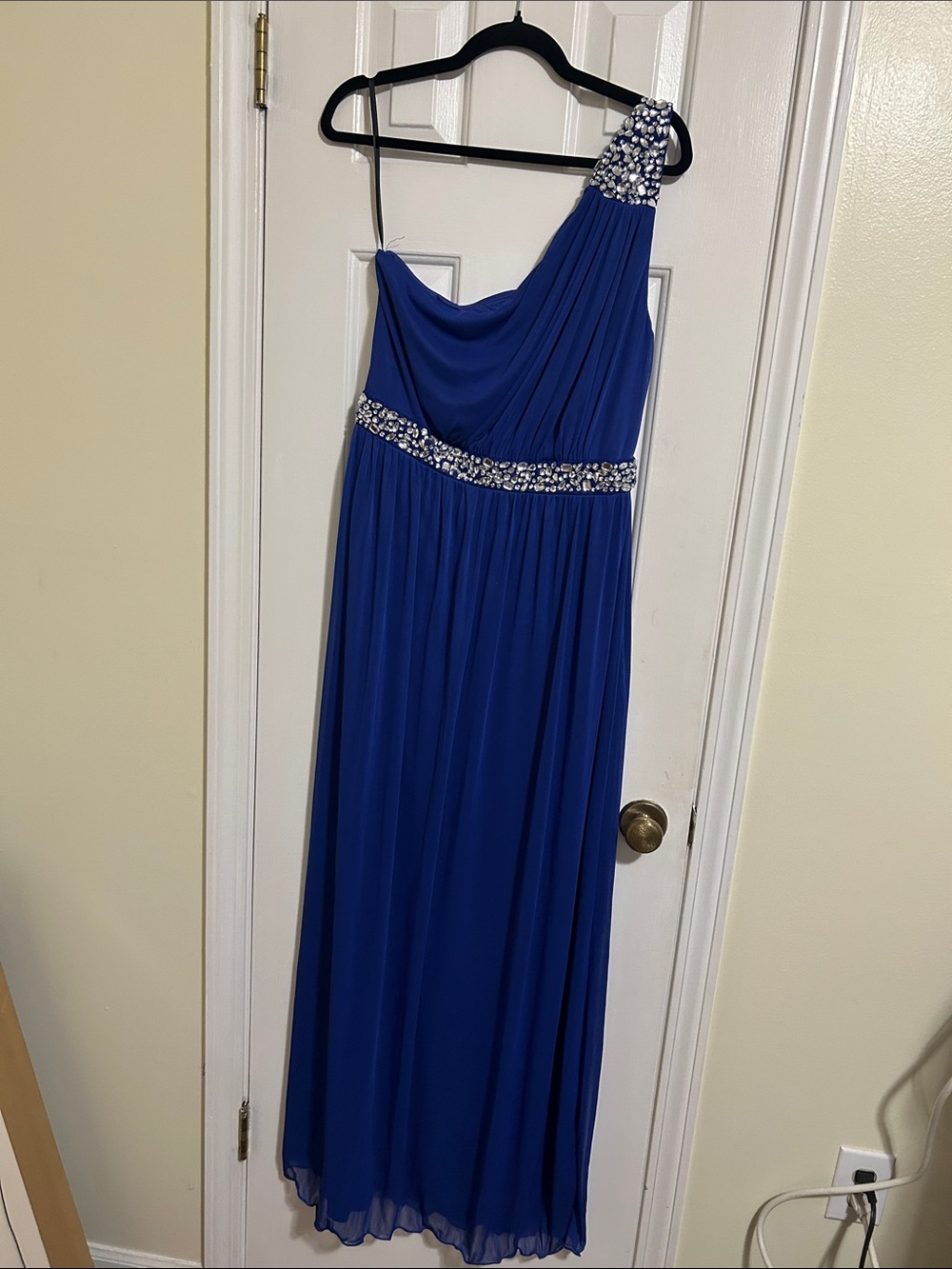 Xtraordinary, One-Shoulder Royal Blue Evening Dress with Beaded Waist
